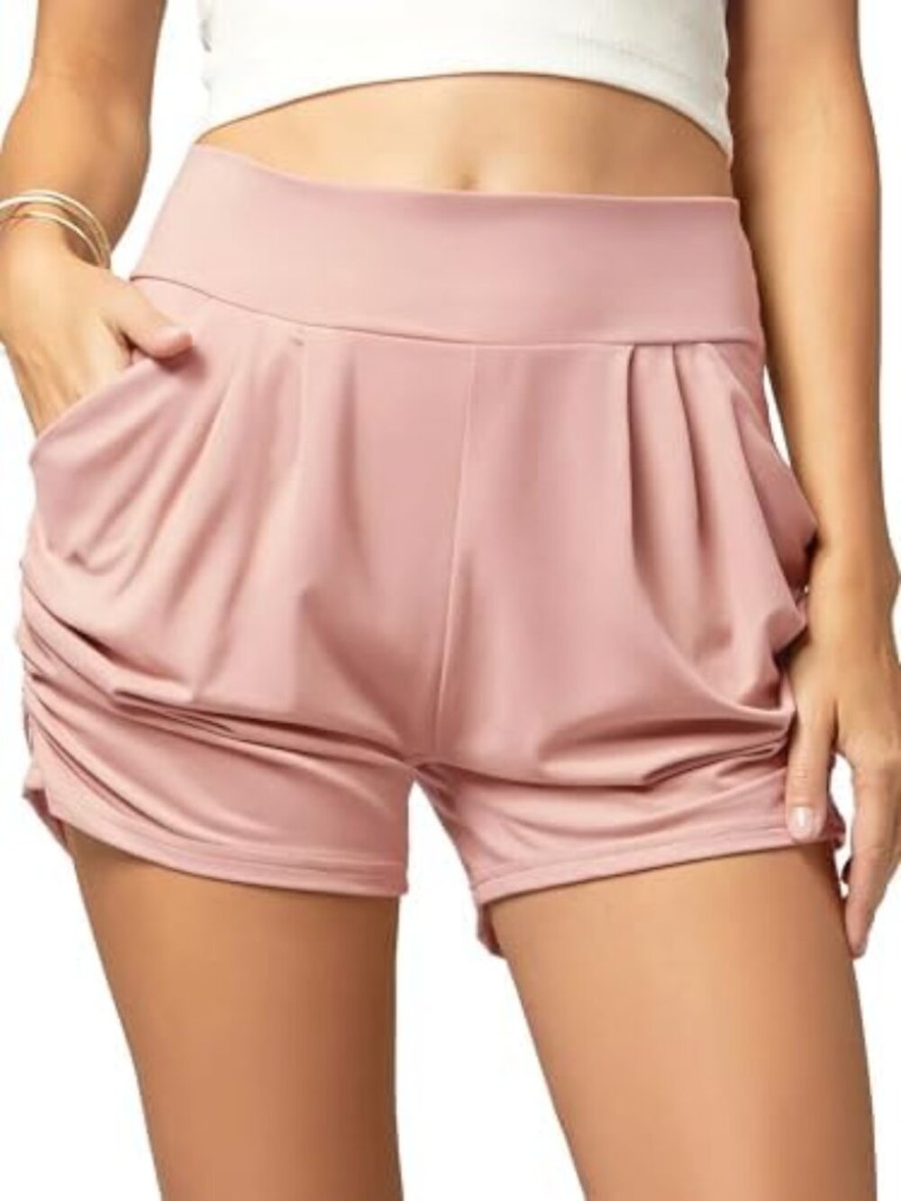 Light Pink Soft High Rise Shorts with Pockets